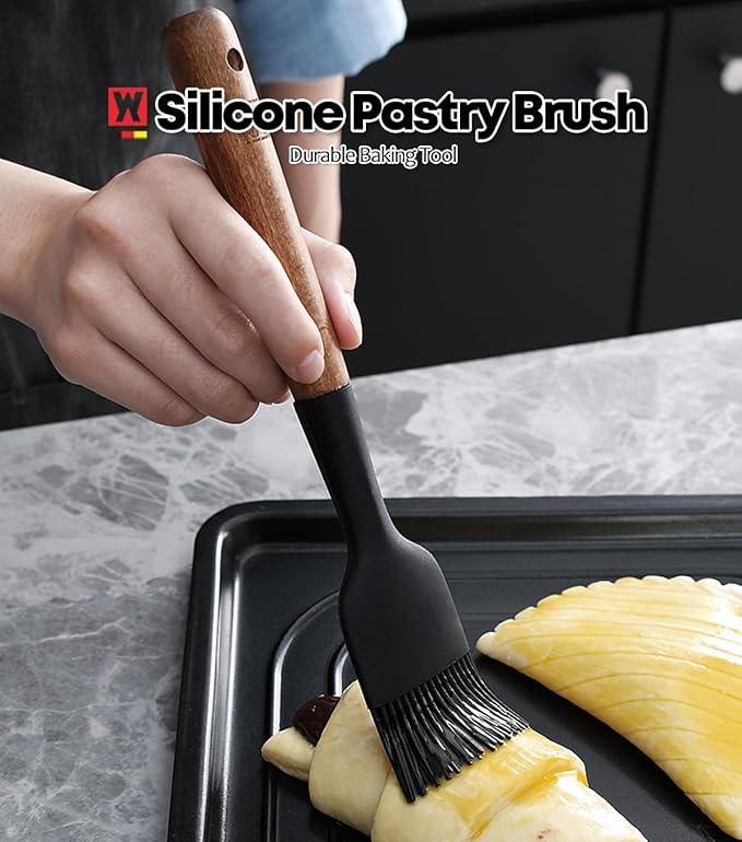 Silicone Cooking Brush with Wooden Handle: Pastry Brush, For Glazing Pastries and Basting Meats, Heat Resistant Cookware, Gentle Head & Bristle Design, BPA Free, Non-slip Grip