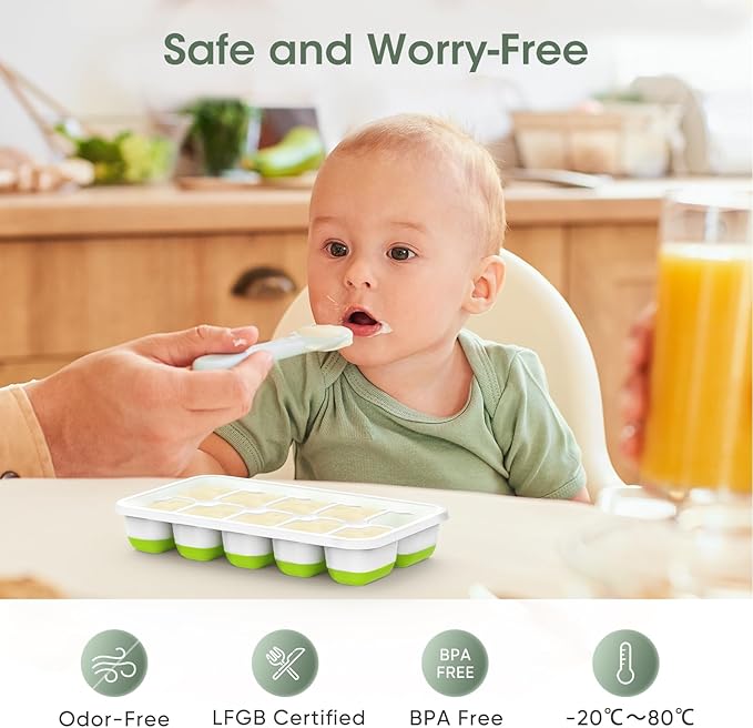 DOQAUS Ice Cube Tray with Lid and Bin, 4 Pack Silicone Plastic Ice Cubes Trays for Freezer with Box/Container, Stackable with Storage Iced Bucket Kits, Scoop, for RV, Soup, Food, Cocktail, Coffee