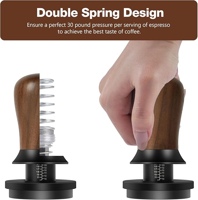 PUSEE 51mm Espresso Coffee Tamper - Premium Barista Coffee Tamper, 30lb Calibrated Double Spring Titanium Coating Base Ground Espresso Tamper, Fits for All 51mm Portafilters, Espresso Accessories