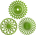 Set of 3 Silicone Trivet Mat - Hot Pot Holder Hot Pads for Table & Countertop - Trivet for Hot Dishes - Non-Slip & Heat Resistant Modern Kitchen Hot Pads for Pots & Pans, Dark Green
