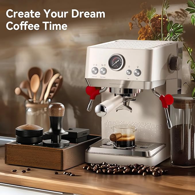 MHW-3BOMBER 53.35mm Espresso Coffee Tamper with Three Spring Loaded Calibrated Espresso Tamper 30lbs 54mm Espresso Hand Tamper with Sound Feedback Titanium Coating Black T6177T-OS
