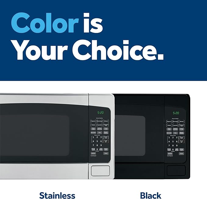 GE Countertop Microwave Oven,1, 200-watt Capacity, 2.0 Cubic Ft., 8 Auto Setting Cooking Settings, Child-Lock Technology, Kitchen Essentials for the Countertop, Dorm Room or Apartment, Stainless Steel