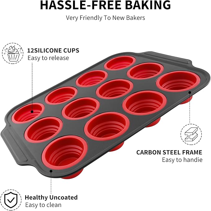 Silicone Muffin Pans for Baking with Metal Reinforced Frame, Nonstick Cupcake pans 12 regular size, Muffin Tin Easy to Pop, Silicone Egg Bite Molds for Oven Dishwasher Safe