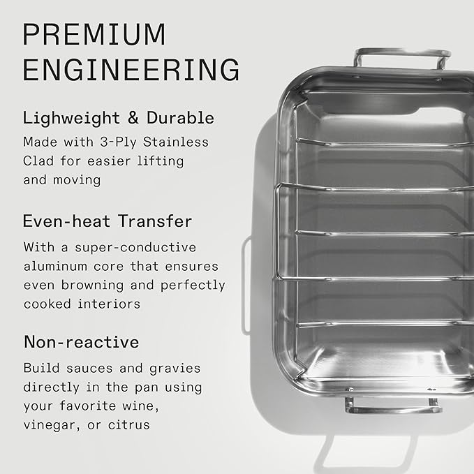 Made In Cookware - Stainless Clad Roasting Pan - 3-Ply Stainless Clad - Professional Cookware - Crafted in Thailand