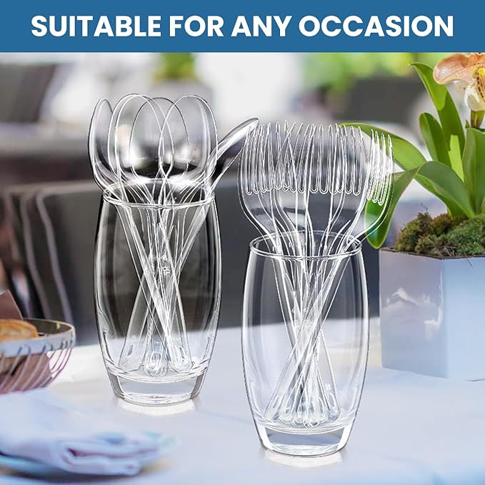 [210 Count] Clear Plastic Utensils 210 Disposable Spoons Silverware Bulk Spoons Bulk Heat Resistant Heavy Duty Silverware