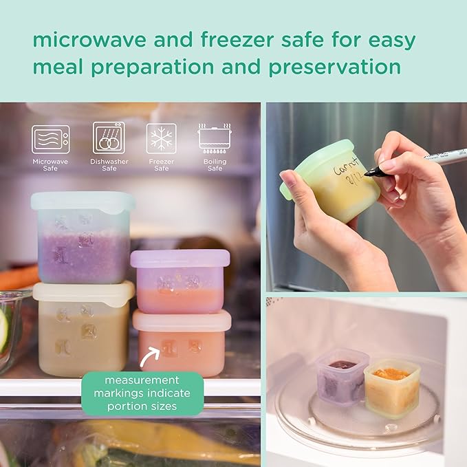 Olababy Clear Sense Silicone Storage Containers 4pk for Baby Food, Snacks, Formula, Puree, Sauce & More | Micro Plastic & BPA-Free | Daycare Essentials for Toddlers and Kids (Mint, 2 oz / 60 ml)