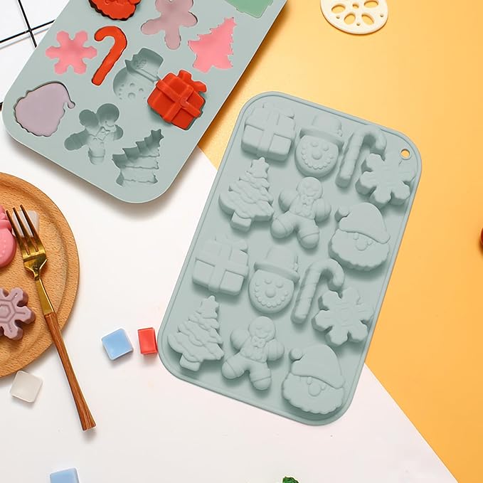 Christmas Chocolate Molds 3pcs Silicone Candy Molds Santa Claus Cane Christmas Tree Gingerbread Molds for Ice Cube Jelly Crayon Gummy Cupcake Decoration