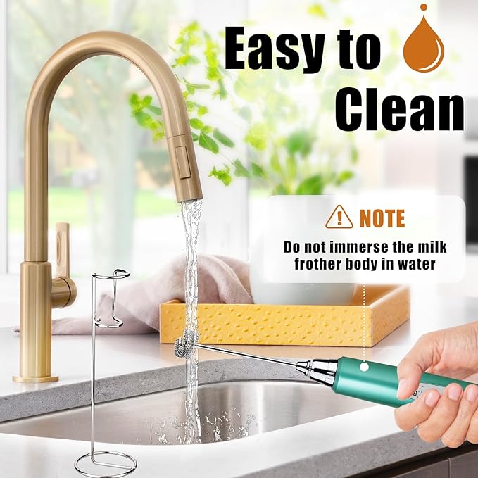 Nahida Milk Frother Wand for Coffee Frother Handheld with Stand Electric Whisk with 3 Heads 3 Speeds Drink Mixer Coffee Frother Foam Maker For Latte, Cappuccino, Hot Chocolate, Egg - Green