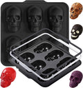 Metal Framed Silicone Skull Cake Pan - 6 Cavity Skull Baking Pan & Silicone Mold for Halloween Parties & Baking Fun | Food-Safe Non-Stick Ice Cube Tray, Cupcake Maker
