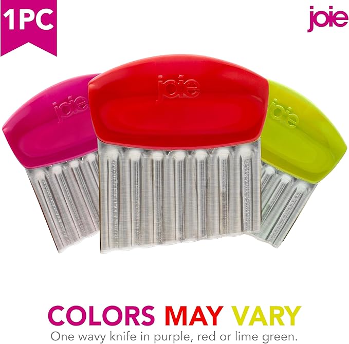 Joie Crinkle Cutter Knife, Wavy Slicer for Potatoes, Vegetables and Fruits, Great for Kids First Cutting Tool, Fun Kitchen Gadget, Stainless Steel, BPA-Free, Colors May Vary
