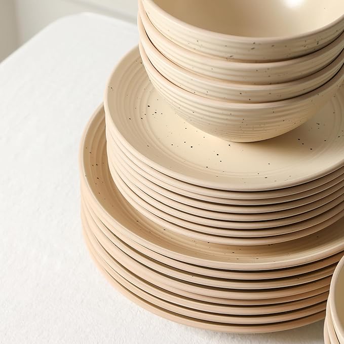 Stone Lain Lauren Modern Stoneware 16-piece Round Dinnerware Set, Plates and Bowls Set, Dish set for 4, Beige
