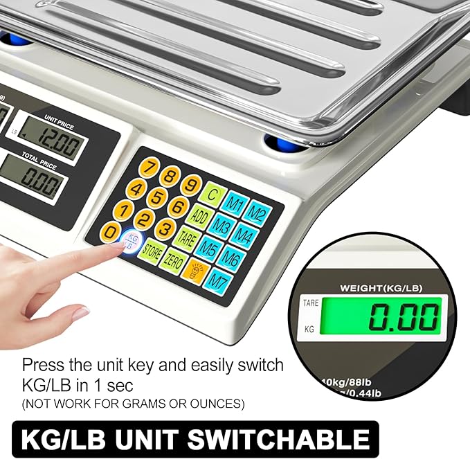 Price Computing Scale 88lb/40kg LCD Digital Commercial Price Scale with Stainless Steel Platform,Produce Scale & Food Scale for Farmers Market, Retail Outlets, Meat Shop (Tray)