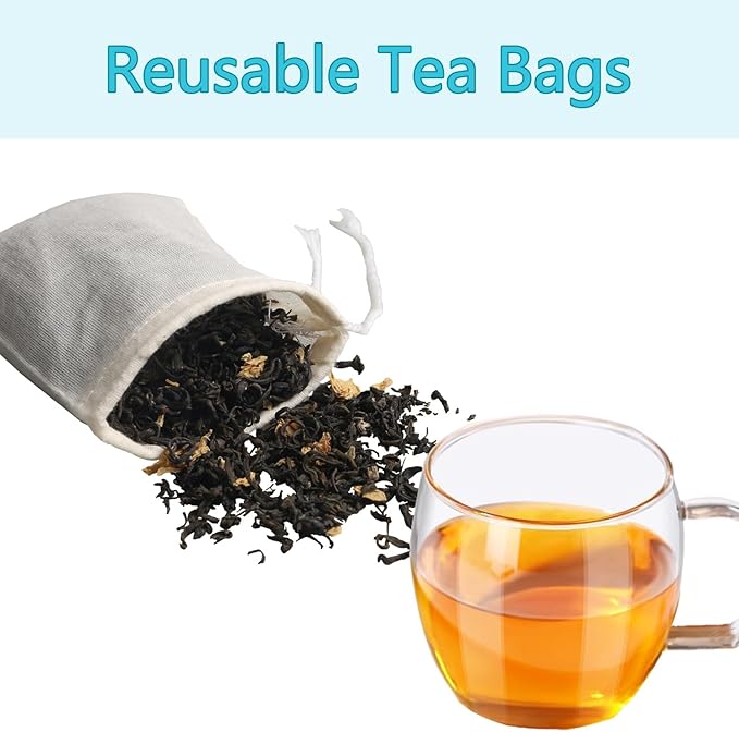 Eketirry Spice Bags, 10pcs Reusable Empty Tea Bags, Muslin Strainer Bags, Soup Bags for Cooking, Natural Cotton Fine Mesh Cheesecloth Bags for Cold Brew Coffee(3 x4" &8 x10")