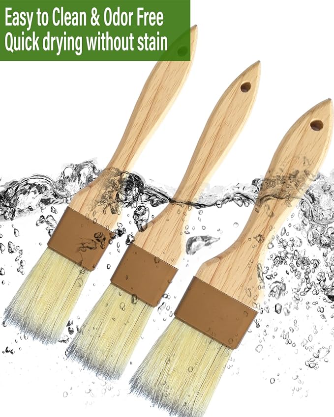 Durable Pastry Basting Brush - Natural Bristle BBQ Brush for Oil & Sauce, Wooden Handle Food Brush for Baking & Cooking - 1", "1 1/2 Inch, 3 Pack