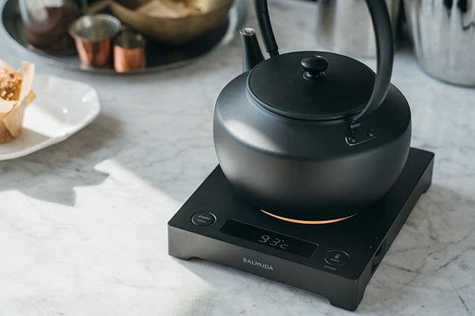 BALMUDA MoonKettle | Electric Kettle with Temp Control (122°F - 212°F) | HOLD & Keep Warm | 900ml (30 fl oz) | Soothing Ambient Light & Sound | Precision Pour Spout | Black
