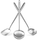 Yosukata 17" Wok Spatula and Ladle Skimmer Spoon - Stainless Steel Cooking Utensils Set of 3-304 Stainless Steel Kitchen Utensils Set - Dishwasher Safe Wok Accessories - Wok Utensils - Cooking Tools