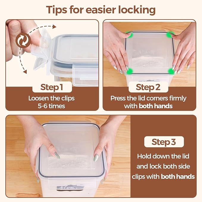 ComSaf Flour Sugar Storage Containers Set of 3 (5.2L/5.5Qt) (2.5L/2.6Qt*2), Large Airtight Food Storage Containers with Lids, Plastic Canisters Sets for Kitchen, Pantry Organizers for Rice and Baking