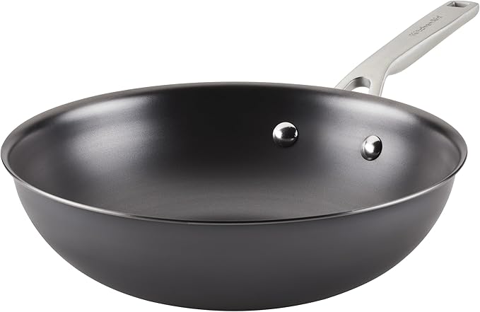 KitchenAid NITRO Carbon Steel Stir Fry Pan/Wok, Stainless Steel Handle, Compatible with All Cooktops, 10 Inch - Black