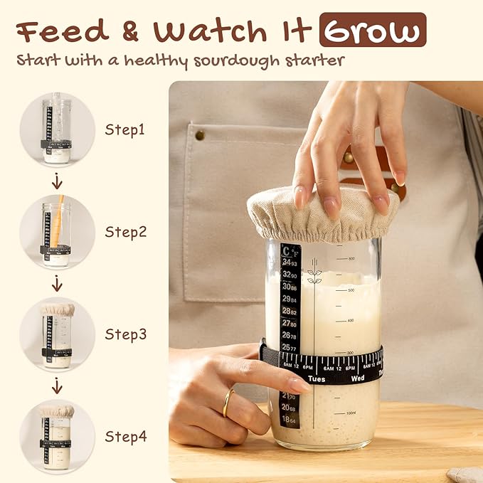 Astercook Sourdough Starter Kit with Round & Oval Banneton Bread Proofing Basket, Bread Sling, Starter Jar, Dough Whisk, Scrapers, Stencils, Cooling Rack & Bag Complete Sourdough Bread Baking Supplies