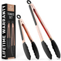 Zulay Stainless Steel Kitchen Tongs with Silicone Tips - Set of 2 (9” & 12”) Locking Cooking Tongs with Non-Slip Grip - Heat Resistant, BBQ Food Tongs for Non-Stick Cooking Pans (Rose Gold/Black)