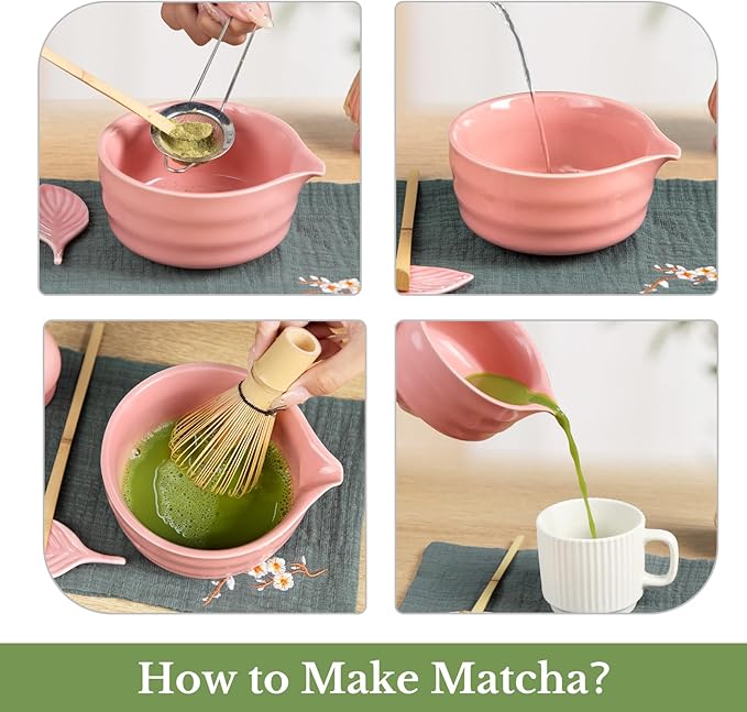 Matcha Whisk Set, Traditional Matcha Kit Includes Matcha Bowl, Bamboo Whisk with Holder, Scoop, Scoop Rest, Sifter, and Tea Cloth – 7 Piece Matcha Gift Set for Tea Enthusiasts