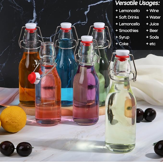 12 Pack 8.5 oz swing top glass bottles,flip top glass bottle with airtight lid for home brewing,kombucha,kefir,vanilla extract,beer,oil,vinegar,homemade juices,soda,beverages,2nd fermentation