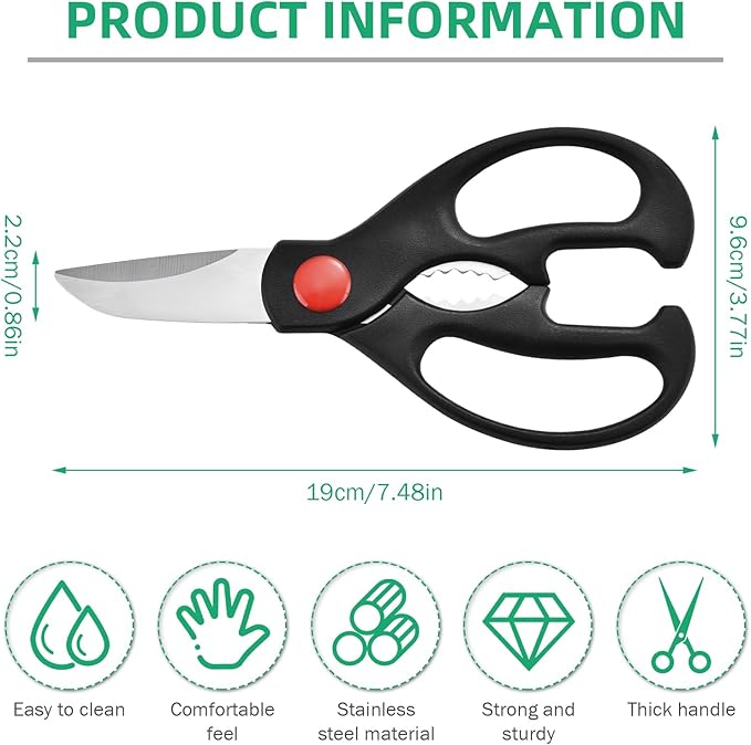 Multipurpose kitchen scissors, heavy duty meat poultry scissors, spice scissors, food cooking scissors, stainless steel utility scissors (1, black)