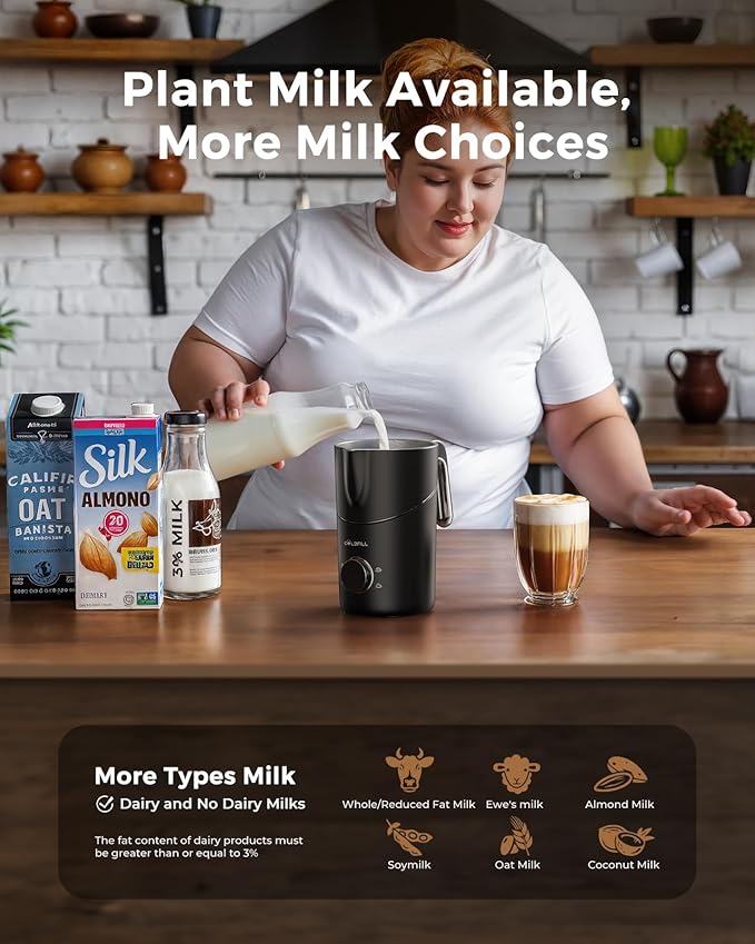 Milk Frother and Steamer, 8-in-1 Rechargeable Electric Milk Frother for Coffee, 13.5oz/400mL Large Capacity Automatic Warm and Cold Foam Maker, Hot Chocolate Maker Coffee Frother, Deep black