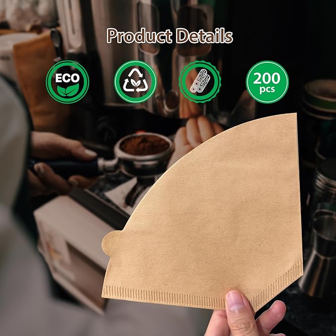 200 Count Cone Coffee Filters #4, Natural Brown Paper Cone Shaped Coffee Filters for Pour Over and Drip Coffee Maker (100 Count, Pack of 2)