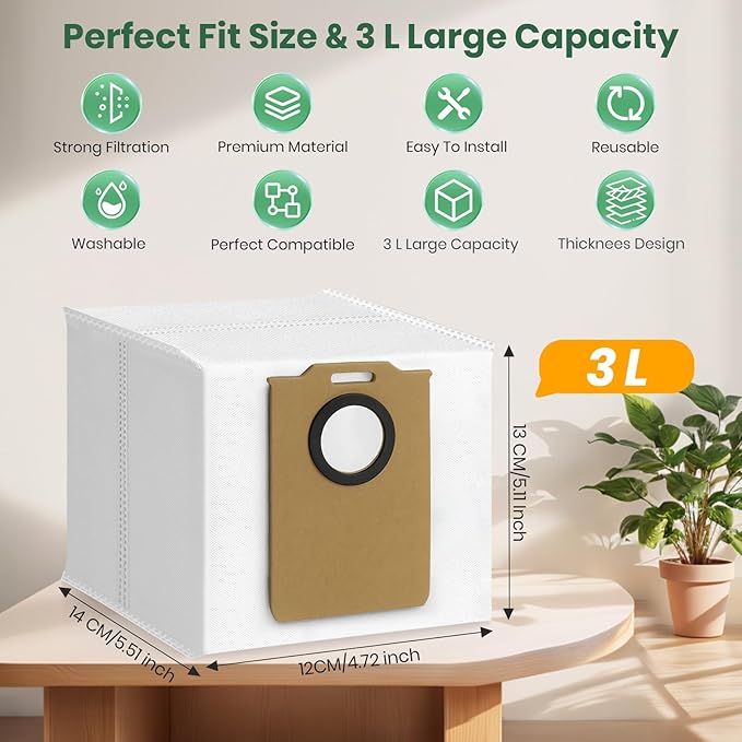 14 Pack MS1 MAX Dust Bags Compatible with MONSGA MS1 MAX Robot Vacuum Bags 3L Large Capacity Heavy Duty Bags for Home Vacuum