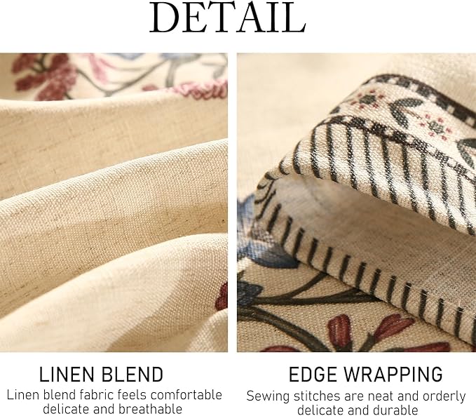 ISAENNE Designer Linen Light Beige Small Rectangle Tablecloth,French Colorful Floral Table Cloth,Stain Resistant Decor Tablecloths for Dining Thanksgiving Christmas Kitchen,55"*71"-Helena E