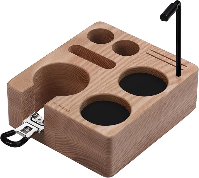 Normcore Compact Tamping Station, Tamper WDT Holder Portafilters Stand, Espresso Accessory Tool Organizer For 51mm 54mm Machine, Adjustable Height, Solid American Ashwood