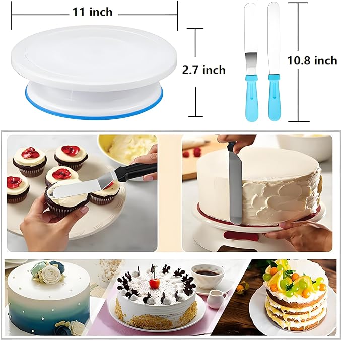 193 Pcs Cake Decorating Kit with Cake Turntable,Cake Leveler,24 Numbered Icing Tips,2 Spatulas,2 Couplers,3 Comb Scrapers,50 Pastry Bags,50 Paper Cupcake Liners,50 Cake Flags