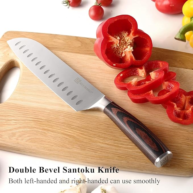 KEEMAKE Santoku Knife Set of 3pcs, Japanese Chef Knife Sets with German High Carbon Stainless Steel 1.4116 Kitchen Knives, Pakkawood Handle Cutting Knives