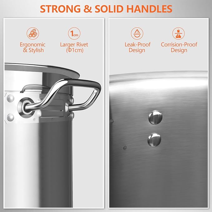 35 Quart Stainless Steel Cooking Pot - Stock Pot with Lid - Large Soup Pot for Cooking, Stew, Pozole, Pasta - Induction Compatible - Ideal for Home & Commercial Use