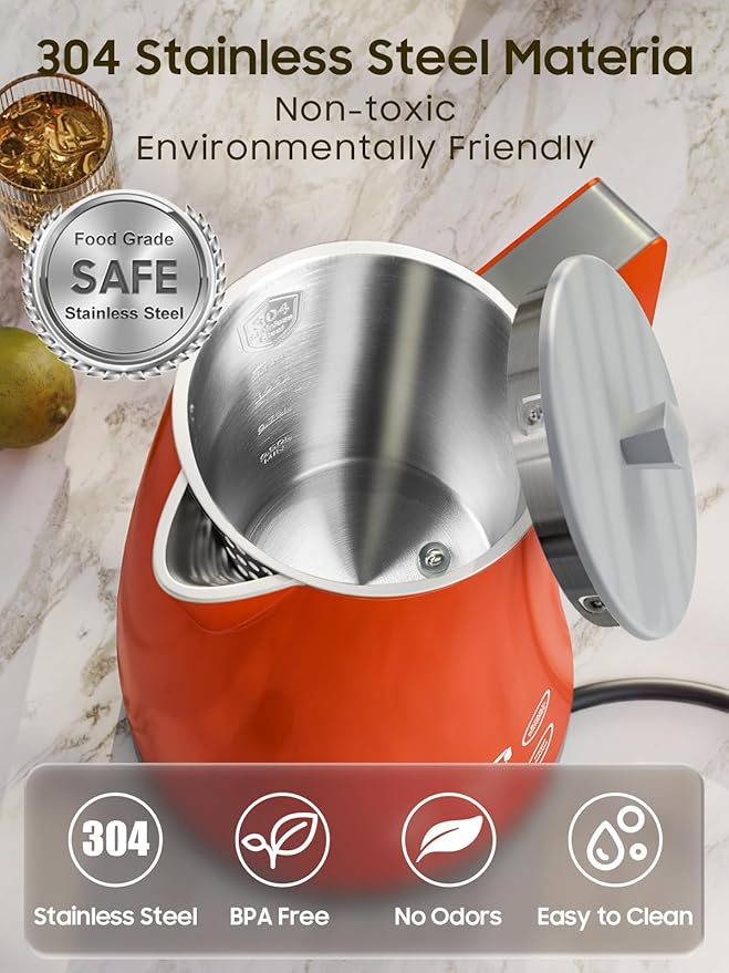 Electric Kettle with 5-Temperature Control,1.25L Cordless,Penguin Shape Design,1200W with Keep Warm and Auto Shut-Off,Perfect for Tea,Coffee & Themed Kitchen(Orange)