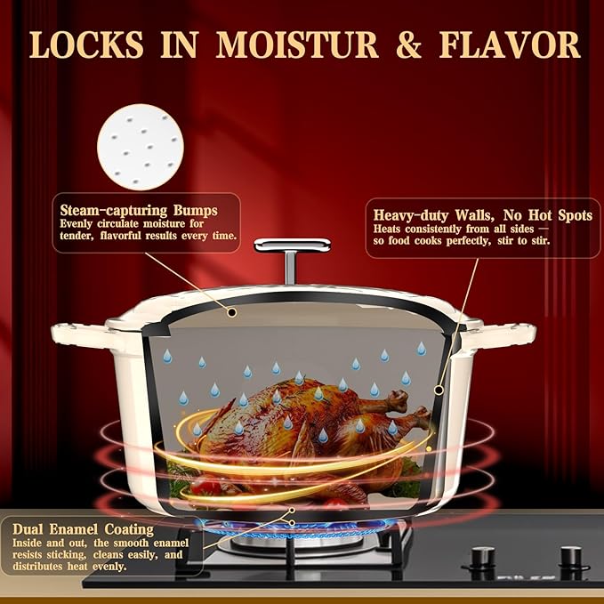 Enameled Cast Iron Dutch Oven - 5QT Dutch Oven Pot with Crab Lid & Oversized Knob & Ergonomic Handles - Heavy Duty Cookware for Braising, Stews, Roasting, Bread Baking - Cream White