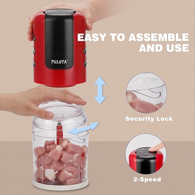 Mini Prep Food Processor 2 Cup Small Electric Food Chopper 2 Speed for Vegetables, Meat, Fruits and Nuts with 4 Stainless Steel Blades, 400-Watt, Red