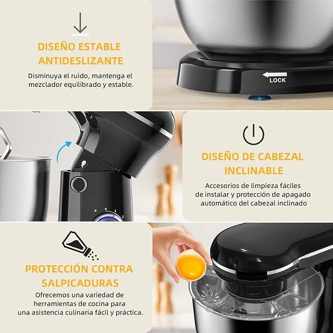 Electric Stand Mixer,10 Speeds Tilt-Head Food Mixer, 3-IN-1 Kitchen Mixer for Daily Cooks with 6 QT Bowl,Dough Hook, Beater, Whisk (Onyx Black)