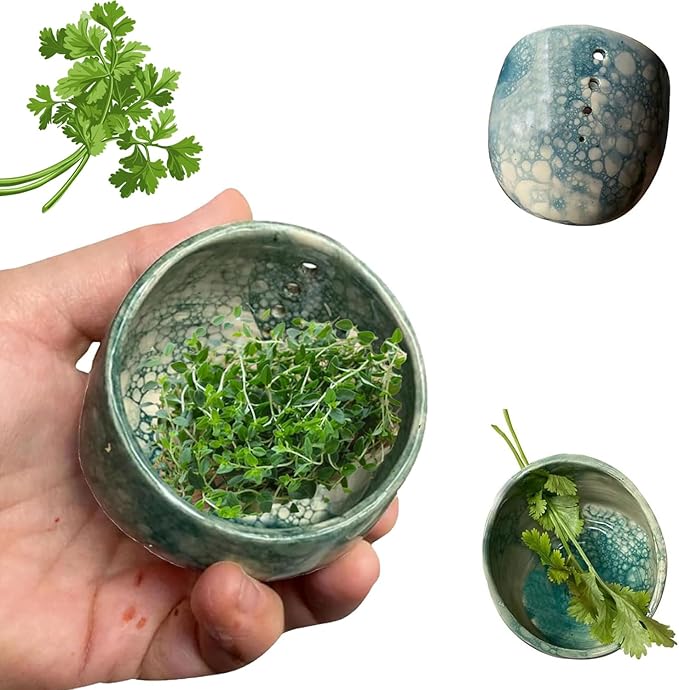 Pottery Herb Stripper, Herb Stripper Bowl Ceramic,Pottery Herbal Stripper, Handmade Pottery Different Round Hole Sizes for Peeling off the Leafy Assembly (A)