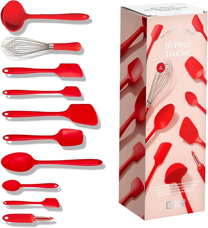 GIR: Get It Right 10-Piece Silicone Ultimate Kitchen Utensil Set – Spatulas, Ladle, Flip, Spoons, Whisk, Peeler & Spoonula – Nonstick, Non-Toxic, Heat-Resistant – Red