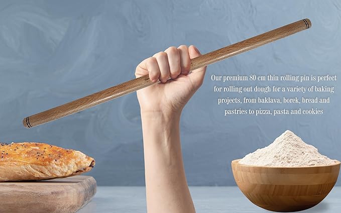 80 cm (31.5 Inch) Wood Extra Long Rolling Pin for Turkish Baklava Dough Pasta - Oklava