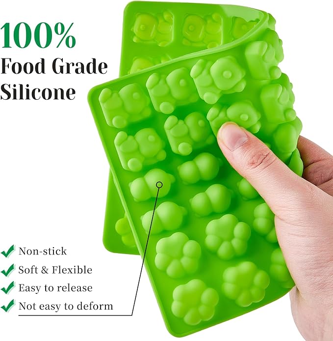 Gummy Candy Molds with 2 Droppers, Silicone Molds Include Bear, Dinosaur, Heart, Flower, Paw, 5 Pcs, 210 Cavities