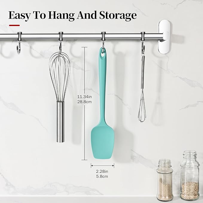 600ºF Heat Resistant Spatula, 11.34 inch High Heat Food Safe Semless Kitchen Silicone Spoon Spoonula Scraper for Cooking Baking Mixing Scraping Stirring Nonstick Cookware Pan Bowl (Aqua Sky)