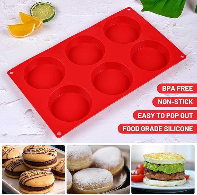 CAKETIME Muffin Top Pan, Silicone Egg Molds for Breakfast Sandwiches 3 Inch Round Silicone Baking Molds for Baking English Muffins, Whoopie Pies, Corn Bread, Egg Bites, Tarts 3 Pack
