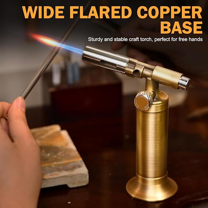 RAVS Butane Torch Lighter, Refillable Kitchen Torch for Creme Brulee with Adjustable Flame, Copper Torch for Jewelry Making with Pinpoint Flame, Copper Soldering Torches for Resin Art, Craft
