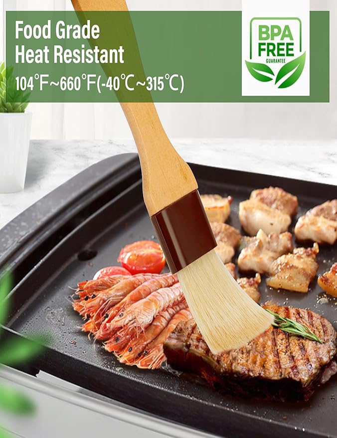 Durable Pastry Basting Brush - Natural Bristle BBQ Brush for Oil & Sauce, Wooden Handle Food Brush for Baking & Cooking - 1", "1 1/2 Inch, 3 Pack