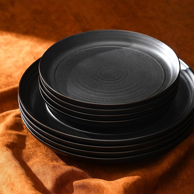 Stone Lain Elio 24-Piece Dinnerware Set Stoneware, Plates and Bowls Set, Dish Set for 8, Black