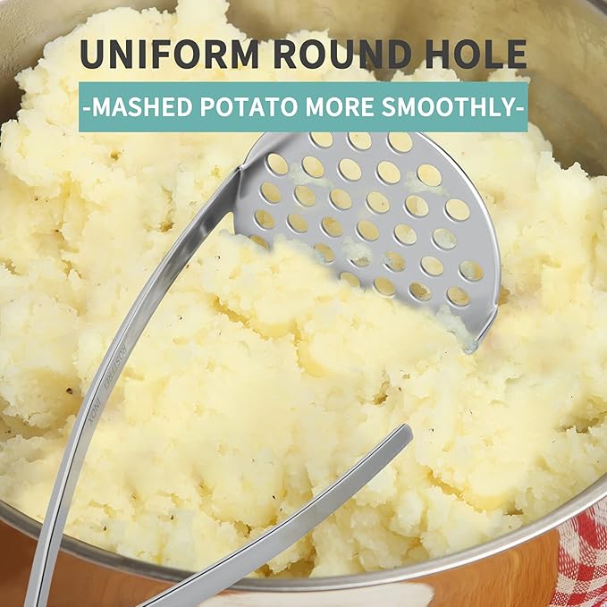 Joyoldelf Heavy Duty Potato Masher, Stainless Steel Integrated Masher Kitchen Tool & Food Masher/Potato Smasher with Non-slip Handle, Perfect for Bean, Vegetable, Fruits, Baby Food, Avocado, Meat