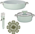 GoodCook Ceramic Cookware Set, Made without PFAS, PTFE, PFOA, Lead & Cadmium, Induction Compatible, Nonstick and Oven Safe with Removable Handle and 8-Inch Frypan, 5-Piece, Mint Green